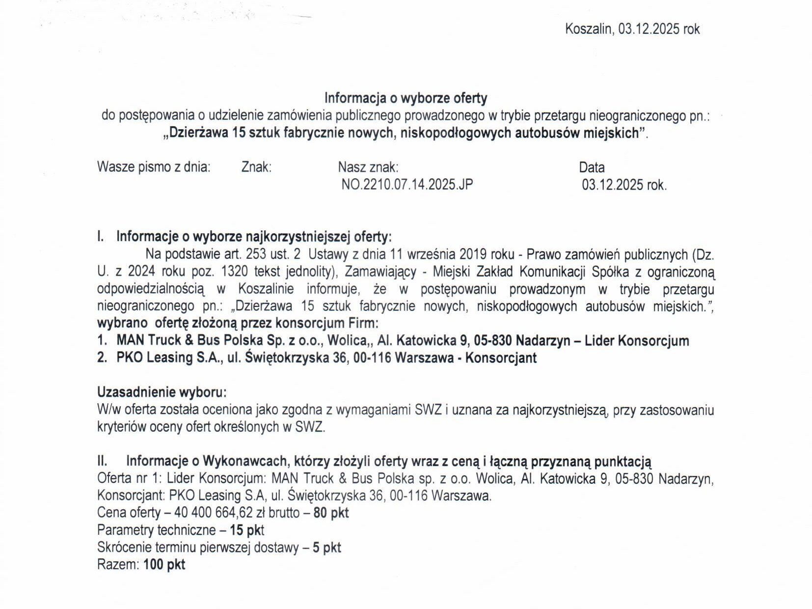 15 nowych autobusów dla Koszalina. Pięć używanych bez chętnych – przetarg unieważniony