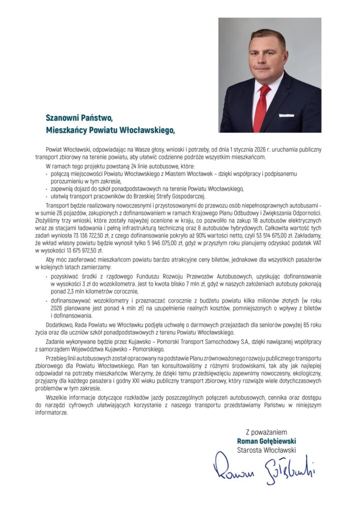 Nowe autobusy, 24 linie i pełna integracja. Powiat Włocławski buduje własny system przewozów