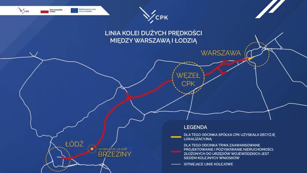 Budowa szybkiej linii kolejowej Warszawa – CPK – Łódź coraz bliżej. CPK uzyskał pierwszą decyzję lokalizacyjną