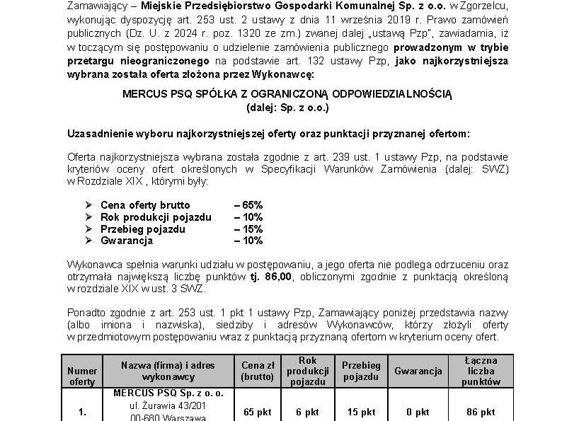 Miejskie autobusy dla Zgorzelca. MERCUS PSQ z najkorzystniejszą ofertą
