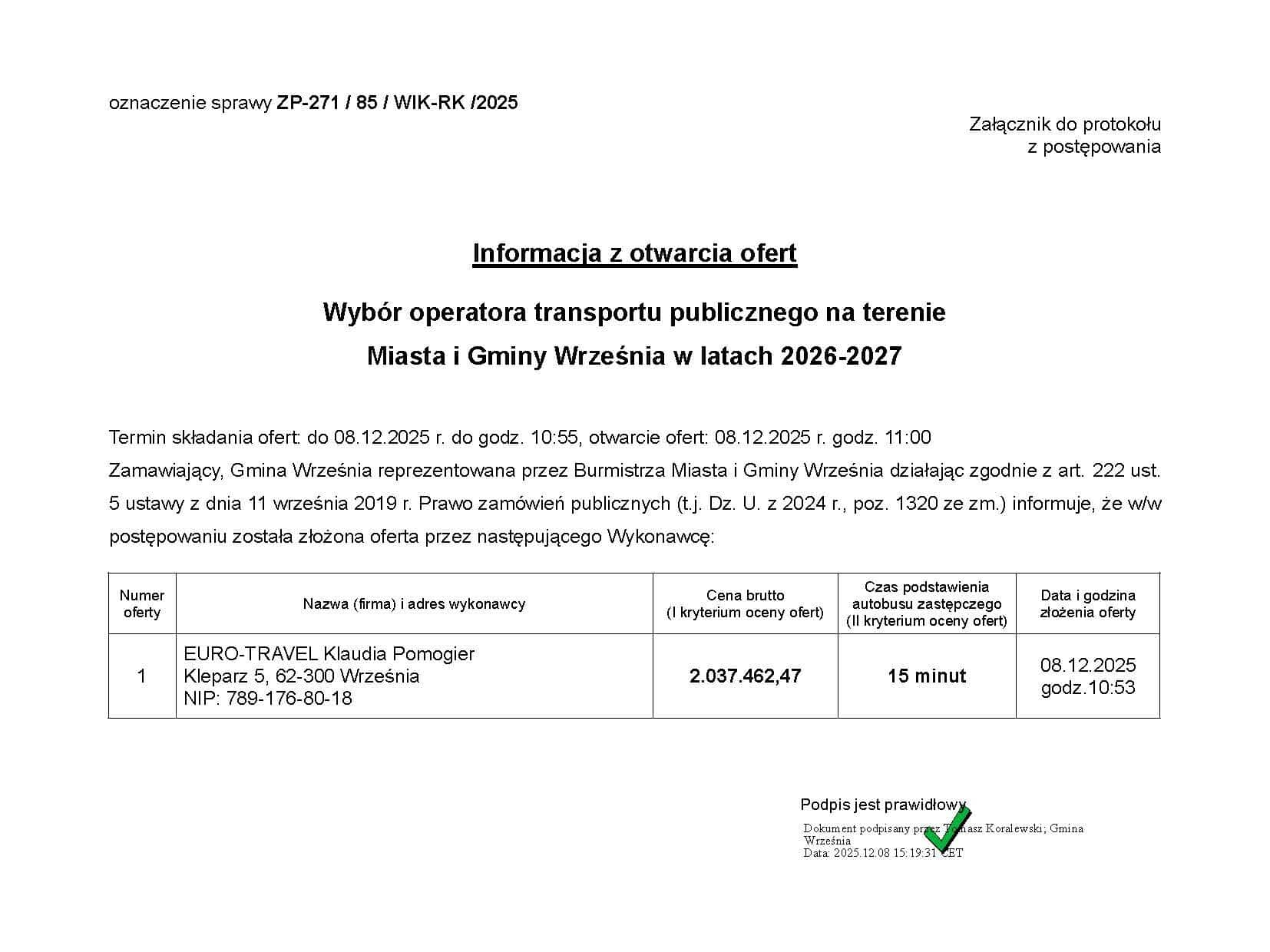 Września otworzyła oferty. EURO-TRAVEL najtańsze w walce o obsługę elektrobusów