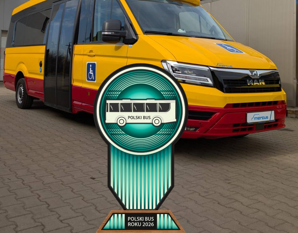 Infobus - Autobus MAN-Mercus TGE City LF w barwach GPA Grodzisk Mazowiecki z tytułem „MINI Bus Roku 2026”