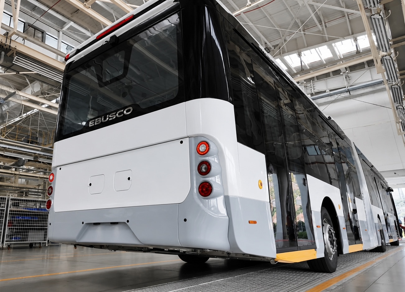 Infobus - Ebusco 3.0 18M z fabryki Golden Dragon. Pierwszy egzemplarz ukończony w Longhai