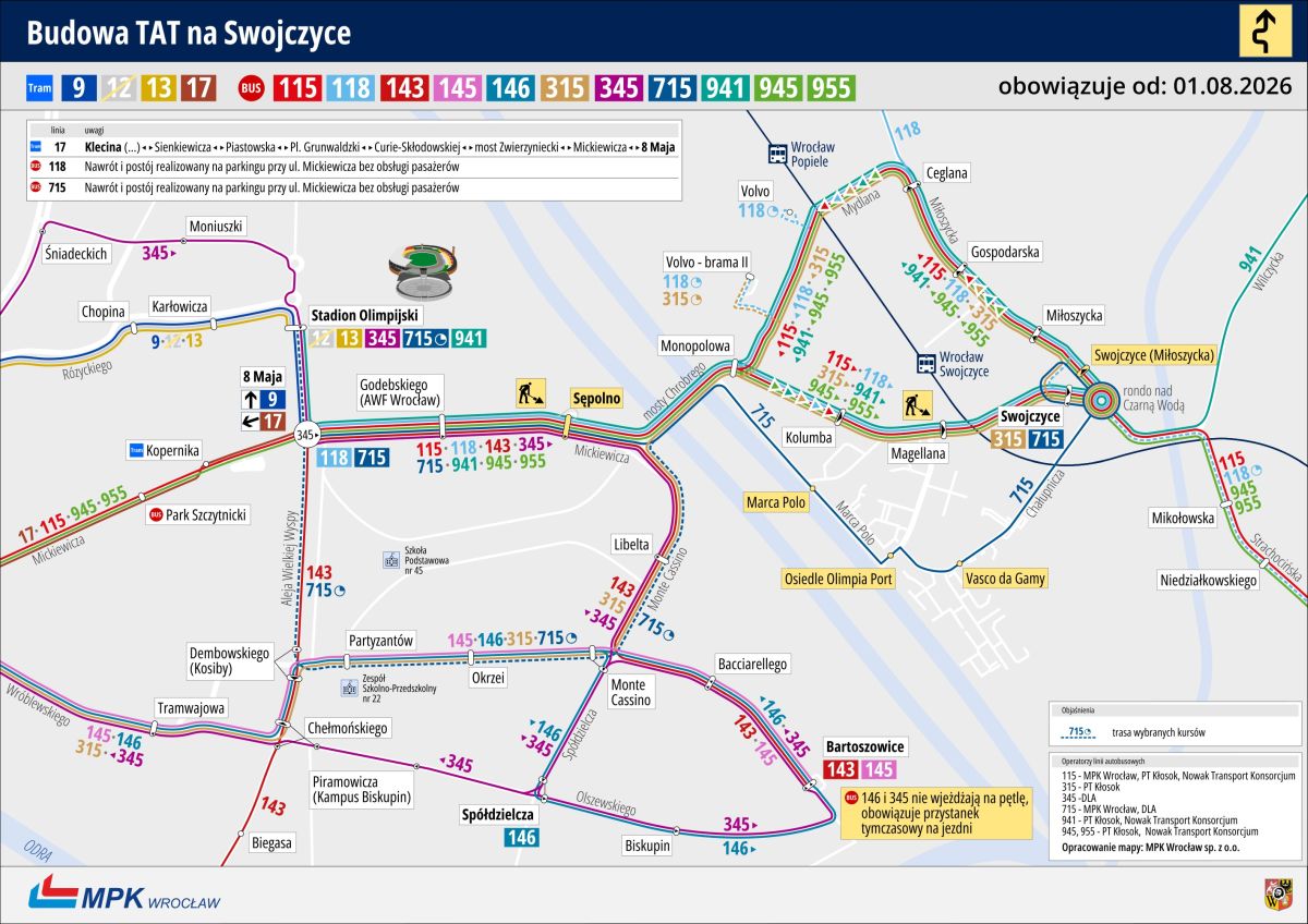 Infotram - Wrocław: kolejny etap remontów torowisk. Zmiany dla pasażerów i kierowców