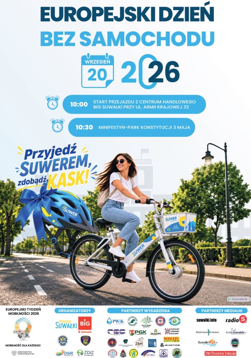 Infobike - Suwałki: Dzień Bez Samochodu 20 września. Nowy start przejazdu spod BIG Suwałki
