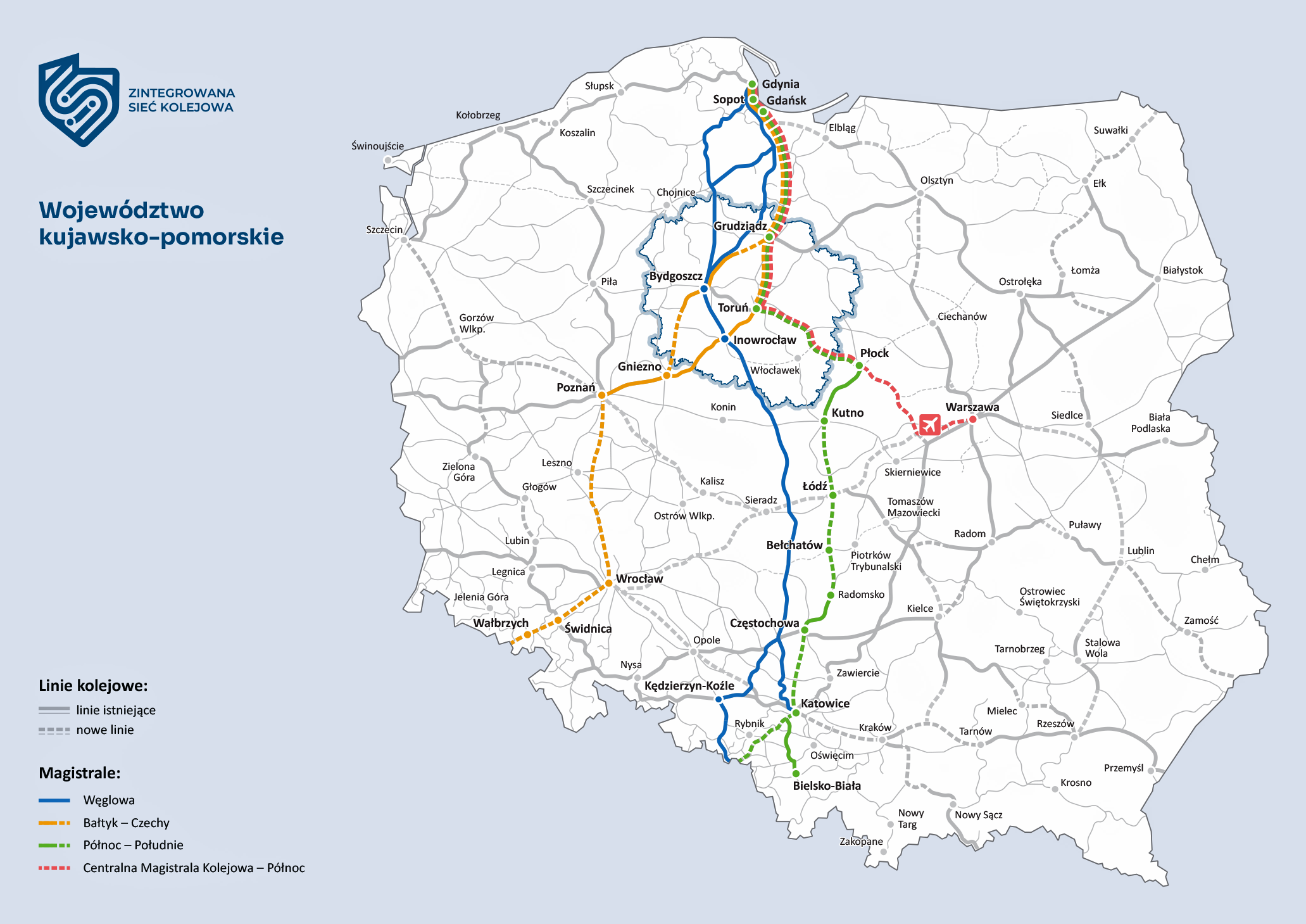 Inforail - 330 km nowych linii kolejowych w Kujawsko-Pomorskiem od Portu Polska. W tym nowa CMK
